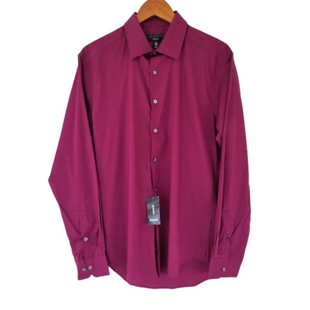 Alfani Long Sleeve Button down Shirt Mens Size M Forest Berry Collared NEW